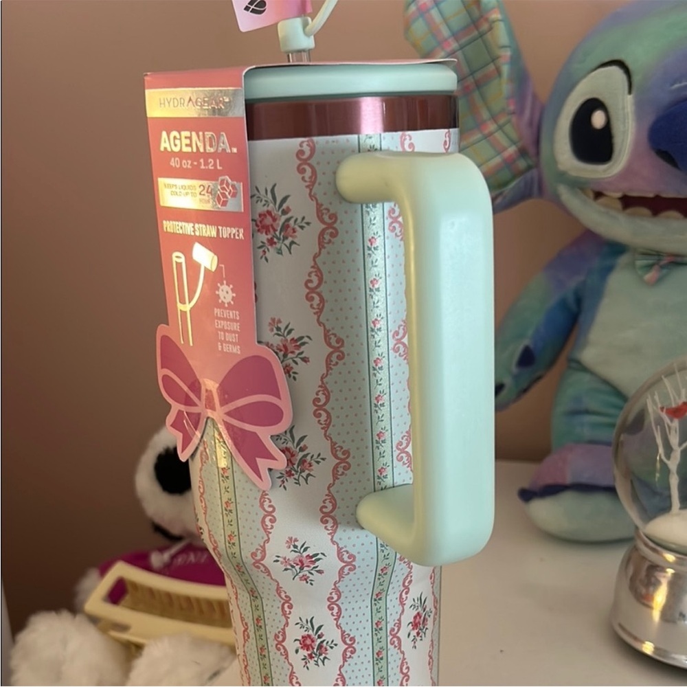 Floral Water Bottle - Mint and Pink - Picture 4 of 11